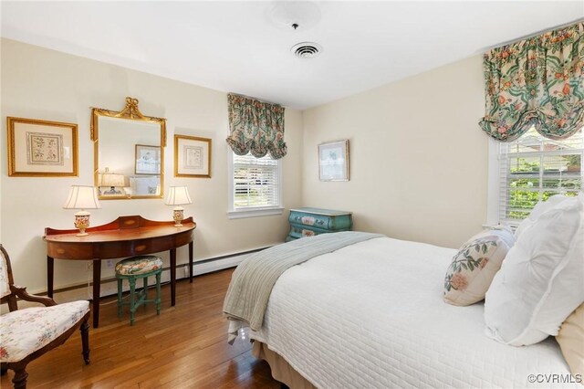 bedroom with wood finished floors and visible vents