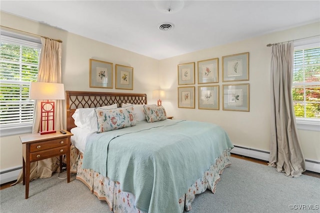bedroom with visible vents and baseboard heating