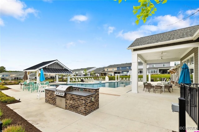 6812 Leire Ln, Chesterfield, VA 23832 - community pool featuring a gazebo, a patio area, outdoor dining area, ceiling fan, and area for grilling