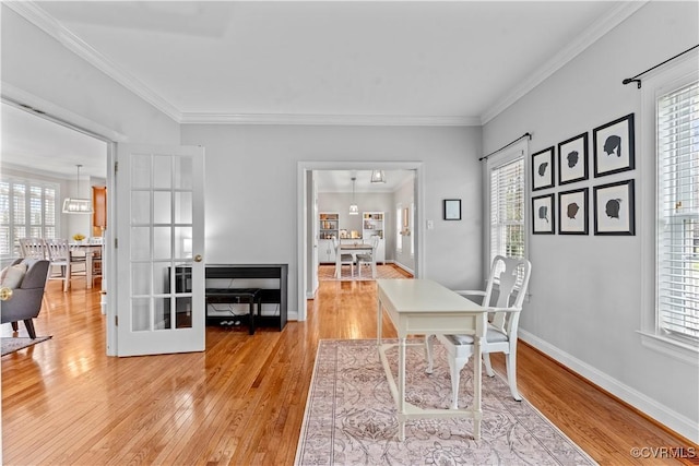 8500 Baldwin Creek Rd, Chesterfield, VA 23832 - dining area featuring light wood-type flooring, ornamental molding, and a wealth of natural light