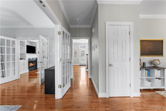 8500 Baldwin Creek Rd, Chesterfield, VA 23832 - hallway with baseboards, ornamental molding, french doors, and wood finished floors