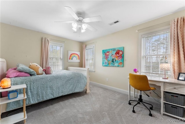 8500 Baldwin Creek Rd, Chesterfield, VA 23832 - bedroom with carpet floors, baseboards, a ceiling fan, and visible vents