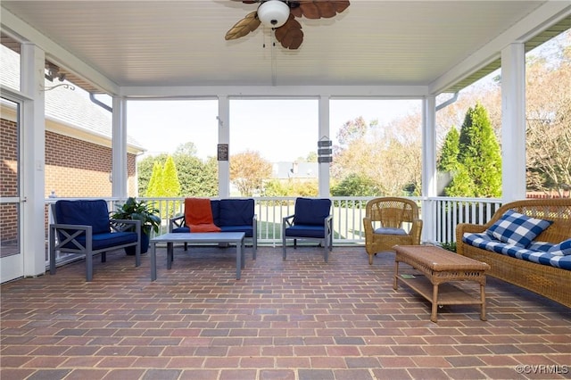 4900 Wellington Farms Dr, Chester, VA 23831 - sunroom / solarium featuring ceiling fan, an outdoor living space, and healthy amount of natural light