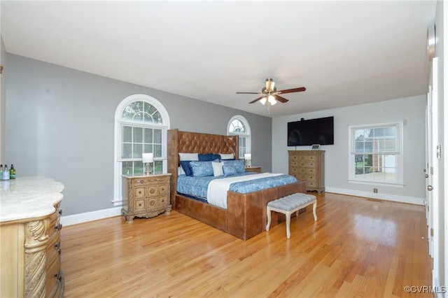 4900 Wellington Farms Dr, Chester, VA 23831 - bedroom with light wood-style floors, multiple windows, and ceiling fan