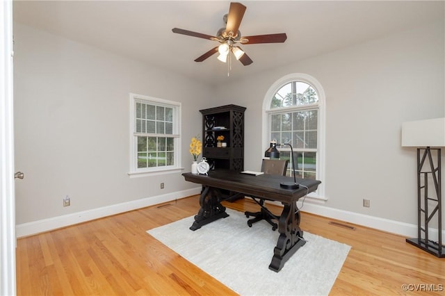 4900 Wellington Farms Dr, Chester, VA 23831 - office area featuring light wood finished floors and a ceiling fan