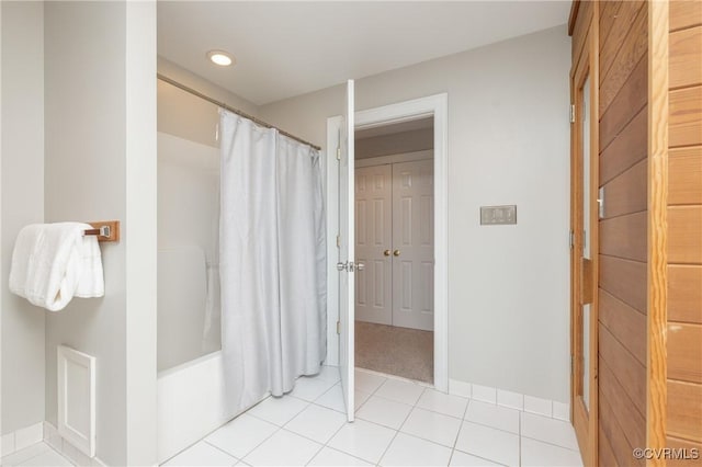 4900 Wellington Farms Dr, Chester, VA 23831 - bathroom featuring shower / bathtub combination with curtain, tile patterned floors, and recessed lighting
