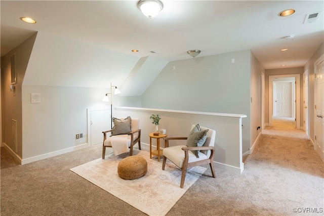 4900 Wellington Farms Dr, Chester, VA 23831 - sitting room featuring carpet, recessed lighting, lofted ceiling, and an upstairs landing