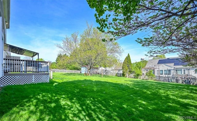 view of yard featuring a fenced backyard and a deck