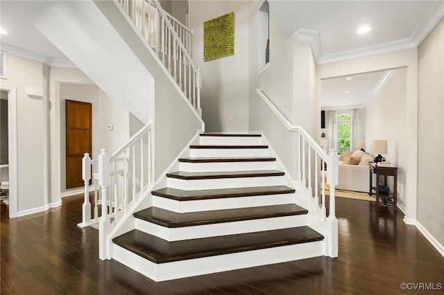 3702 Maher Mnr, Glen Allen, VA 23060 - stairway featuring wood finished floors, crown molding, baseboards, and recessed lighting