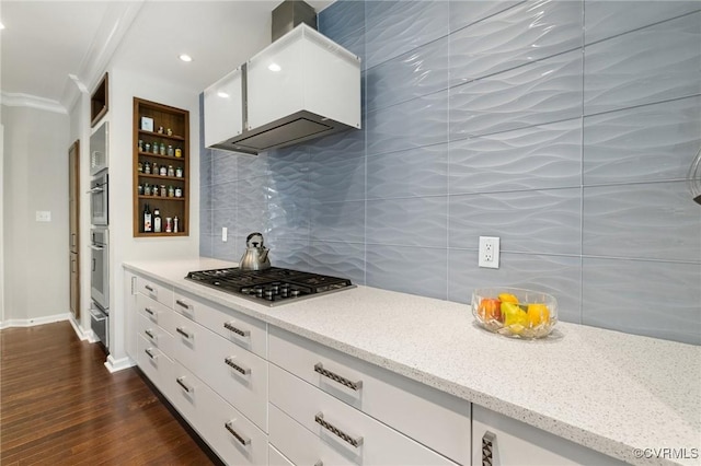 3702 Maher Mnr, Glen Allen, VA 23060 - kitchen featuring appliances with stainless steel finishes, custom range hood, backsplash, a warming drawer, and ornamental molding
