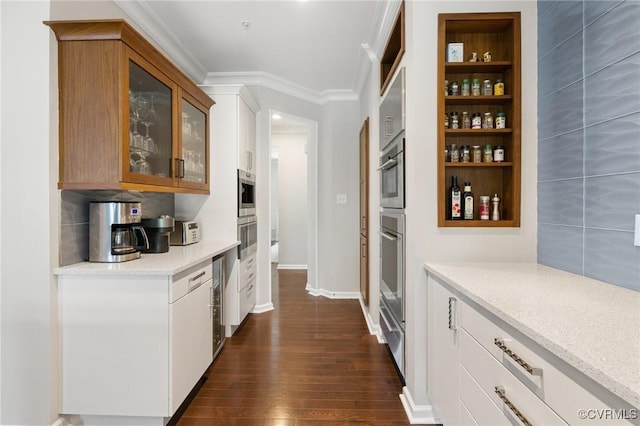 3702 Maher Mnr, Glen Allen, VA 23060 - bar area with dark wood-type flooring, ornamental molding, baseboards, and a warming drawer
