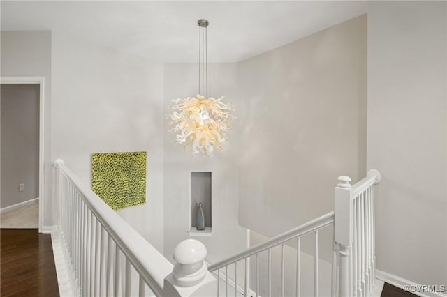 3702 Maher Mnr, Glen Allen, VA 23060 - hall featuring an upstairs landing, wood finished floors, and baseboards