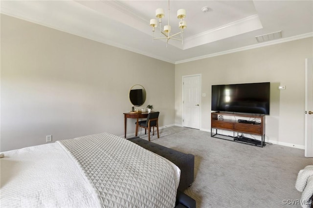 3702 Maher Mnr, Glen Allen, VA 23060 - carpeted bedroom with a chandelier, a raised ceiling, crown molding, and baseboards