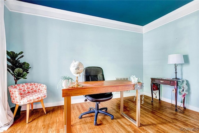 10278 Henderson Hall Rd, Mechanicsville, VA 23116 - office with wood finished floors, visible vents, crown molding, and baseboards