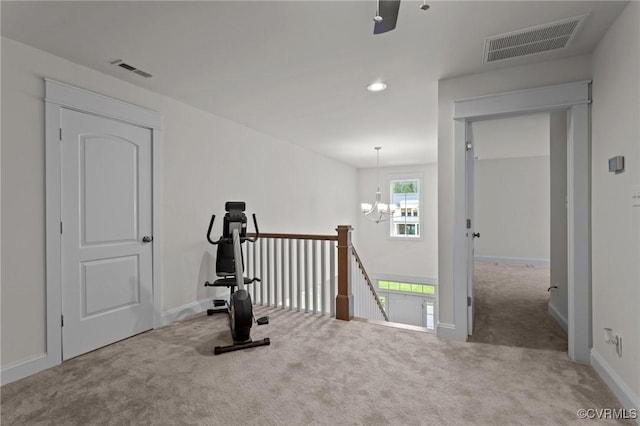 5530 Tyshire Pkwy, Providence Forge, VA 23140 - exercise area featuring a chandelier, carpet floors, recessed lighting, and baseboards