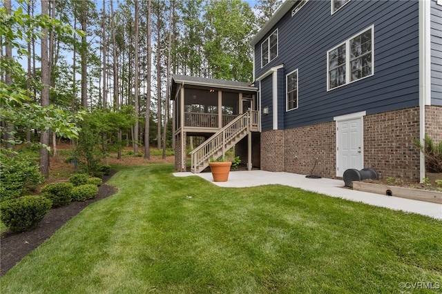 5530 Tyshire Pkwy, Providence Forge, VA 23140 - view of grassy yard with a sunroom, a patio, and stairs