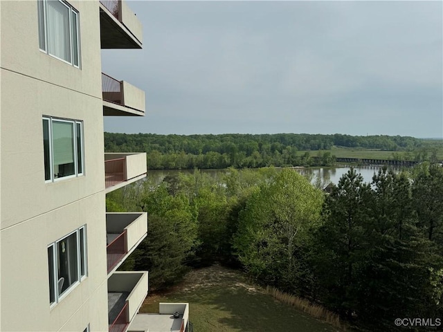 301 Beacon Ridge Dr Unit 607, Hopewell, VA 23860 - view of yard featuring a water view, a balcony, and a wooded view