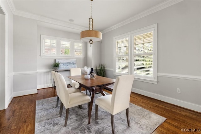1300 Baltrey Ln, Midlothian, VA 23112 - dining space with crown molding, healthy amount of natural light, wood finished floors, and baseboards
