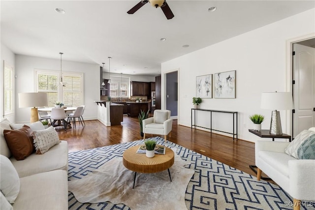 1300 Baltrey Ln, Midlothian, VA 23112 - living room with ceiling fan, wood finished floors, recessed lighting, and baseboards