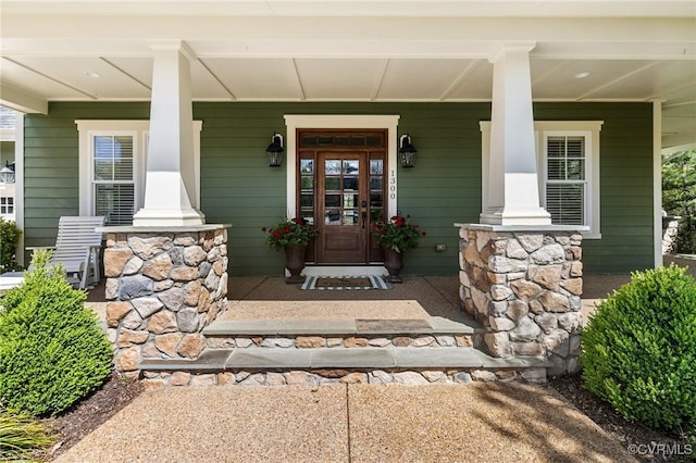 1300 Baltrey Ln, Midlothian, VA 23112 - doorway to property with covered porch and stone siding