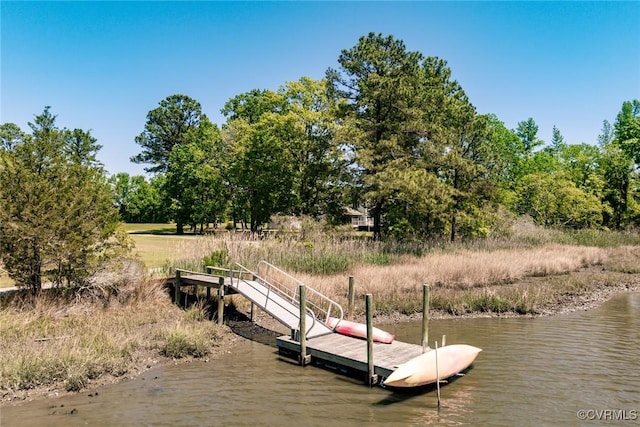 view of dock featuring a water view