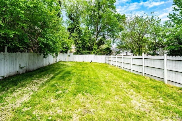 view of yard with a fenced backyard