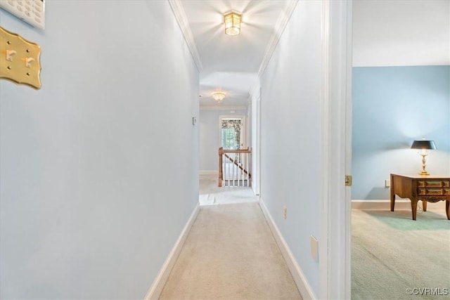 419 Dellbrooks Pl, Henrico, VA 23238 - hallway featuring carpet, crown molding, an upstairs landing, and baseboards