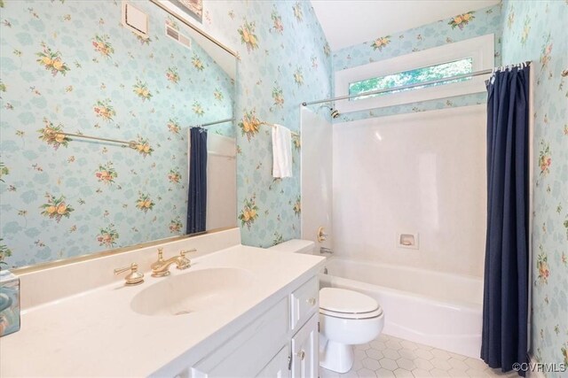 419 Dellbrooks Pl, Henrico, VA 23238 - full bathroom with shower / bath combo, tile patterned flooring, toilet, and vanity
