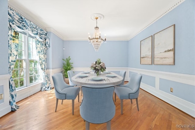 419 Dellbrooks Pl, Henrico, VA 23238 - dining room with a chandelier, a wainscoted wall, wood finished floors, and crown molding