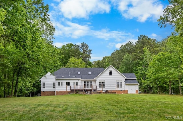 13325 Shore Lake Turn, Chesterfield, VA 23838 - rear view of property featuring crawl space, a lawn, a wooden deck, and a view of trees