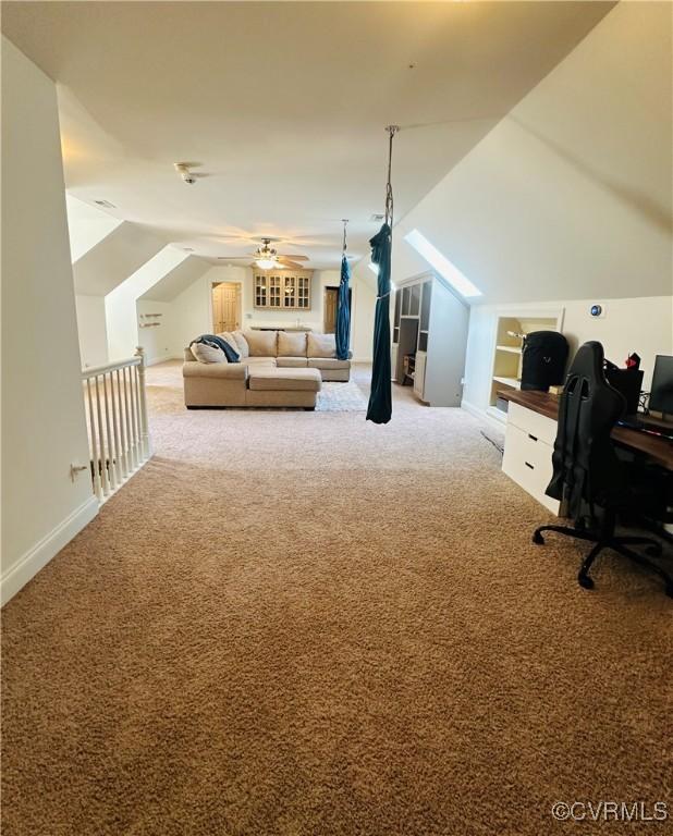 13325 Shore Lake Turn, Chesterfield, VA 23838 - home office featuring lofted ceiling, carpet flooring, and a ceiling fan