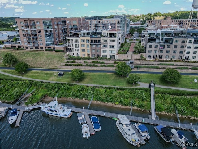 exterior space with a water view