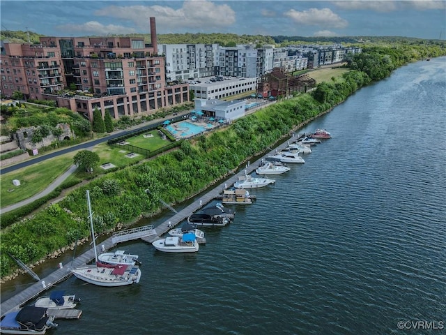 bird's eye view featuring a water view
