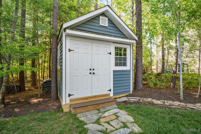view of shed with entry steps