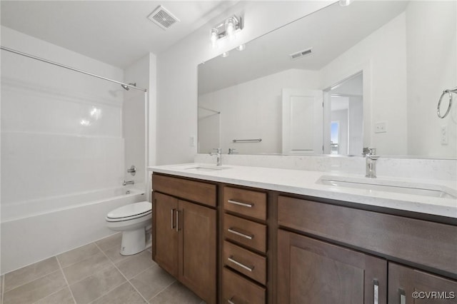 12141 Morning Walk, Henrico, VA 23233 - bathroom with double vanity, toilet, tile patterned flooring, and shower / bath combination