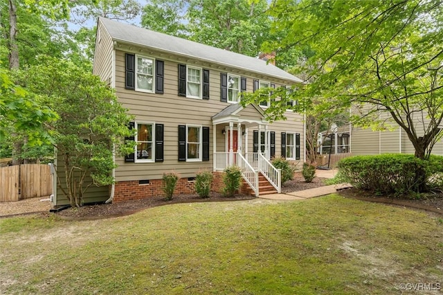 colonial house with a chimney and crawl space
