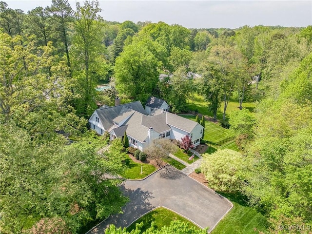 drone / aerial view with a forest view