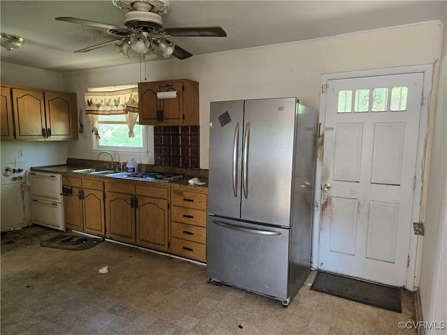 2306 Brockway Ln, Fairfield, VA 23223 - kitchen with appliances with stainless steel finishes, a sink, ceiling fan, dark countertops, and light floors