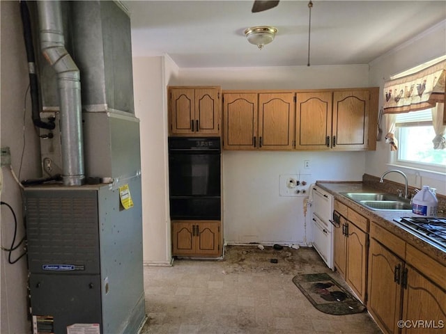 2306 Brockway Ln, Fairfield, VA 23223 - kitchen with oven, a sink, light floors, heating unit, and stainless steel gas cooktop