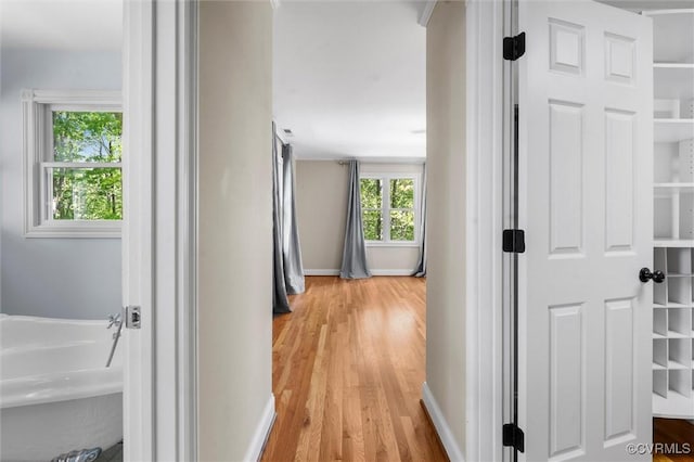 hallway featuring baseboards and light wood-style flooring
