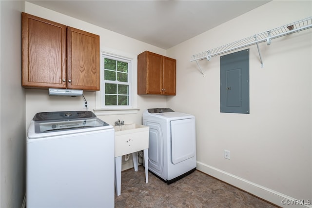 12911 Chipstead Rd, Chester, VA 23831 - laundry room with electric panel, cabinet space, washer and clothes dryer, and baseboards