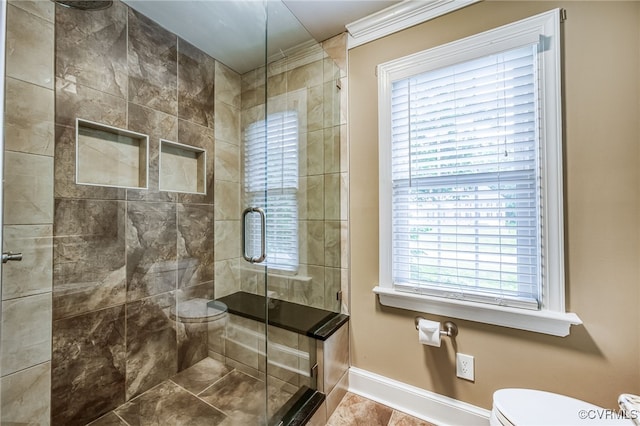 12911 Chipstead Rd, Chester, VA 23831 - bathroom with toilet, a shower stall, and baseboards