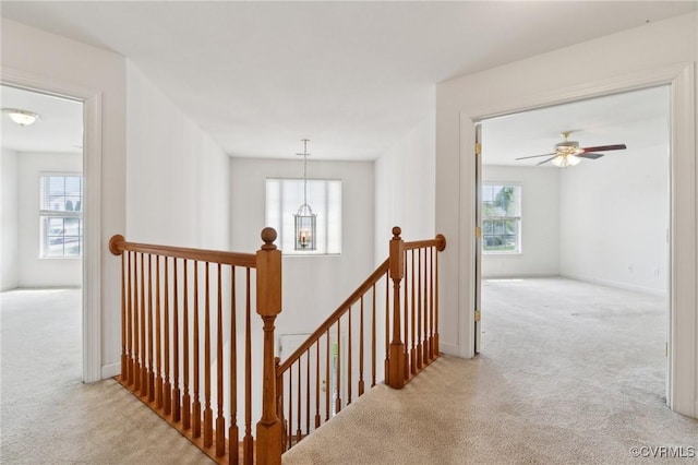staircase featuring carpet floors, baseboards, and a wealth of natural light