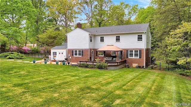 331 Harwick, North Chesterfield, VA 23236 - back of property with a gazebo, brick siding, a chimney, and fence