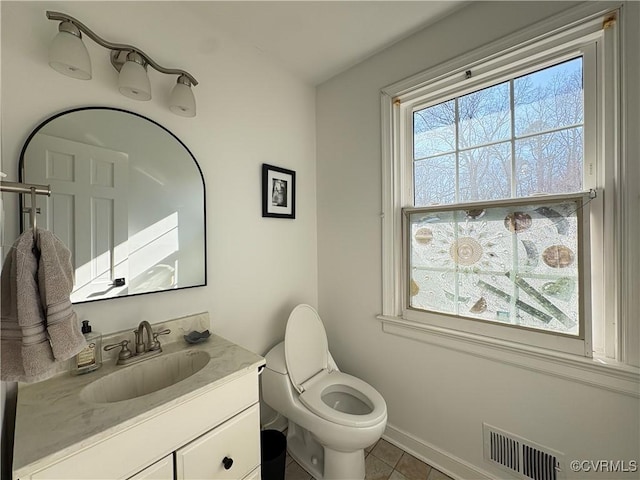 331 Harwick, North Chesterfield, VA 23236 - half bathroom with tile patterned floors, visible vents, toilet, vanity, and baseboards