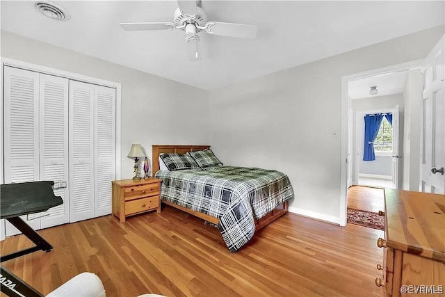331 Harwick, North Chesterfield, VA 23236 - bedroom with a ceiling fan, wood finished floors, a closet, baseboards, and visible vents