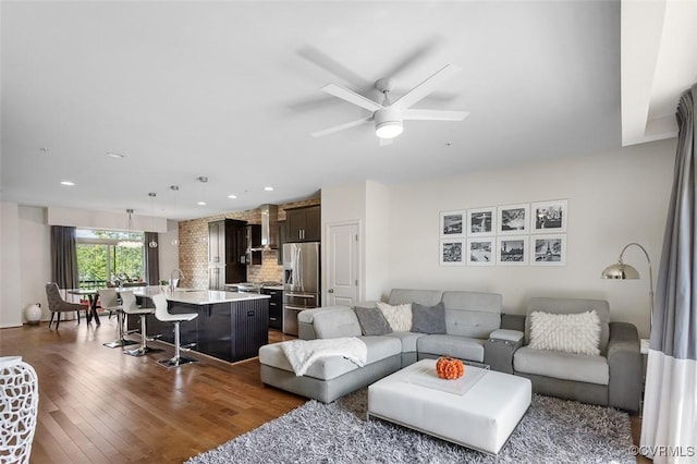 10925 Parkshire Ln, Henrico, VA 23233 - living area with dark wood finished floors, a ceiling fan, and recessed lighting