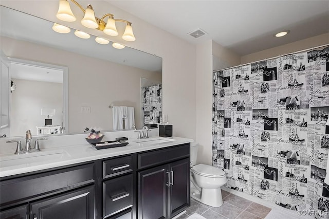 10925 Parkshire Ln, Henrico, VA 23233 - full bathroom featuring tile patterned flooring, toilet, double vanity, and a shower with shower curtain