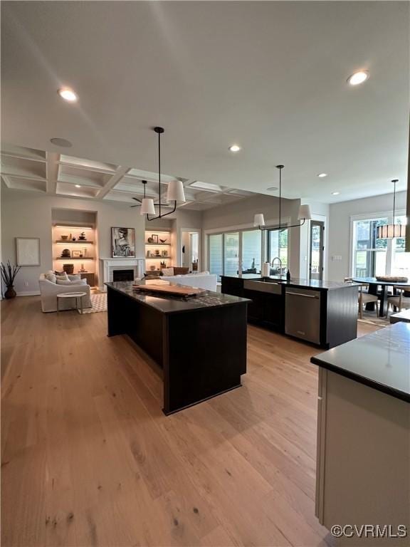 0 Three Chopt Rd, Gum Spring, VA 23065 - kitchen featuring a center island with sink, dishwasher, open floor plan, light wood-style floors, and recessed lighting