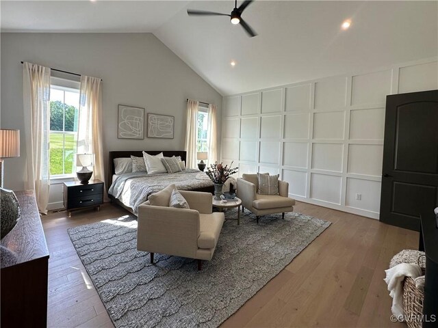 0 Three Chopt Rd, Gum Spring, VA 23065 - bedroom featuring multiple windows, vaulted ceiling, wood finished floors, a ceiling fan, and recessed lighting